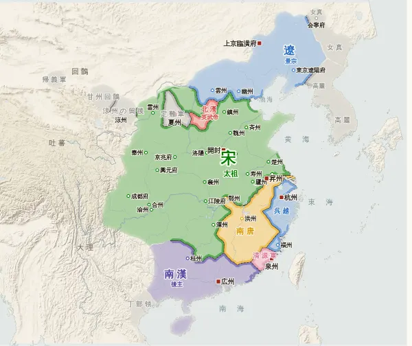 宋・遼・金・西夏の勢力図（969年）