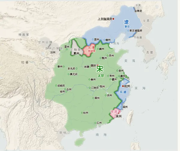 宋・遼・金・西夏の勢力図（976年）