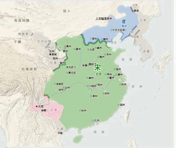 宋・遼・金・西夏の勢力図（982年）