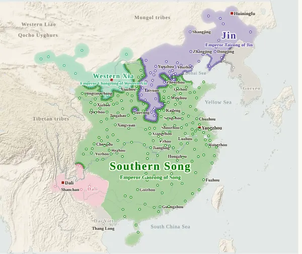 Map of Song, Liao, Jin and Western Xia, 1127 (Jingkang Incident and the Southern Song)