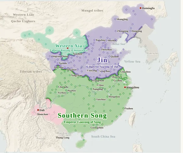 Map of Song, Liao, Jin and Western Xia, 1142 (Treaty of Shaoxing)