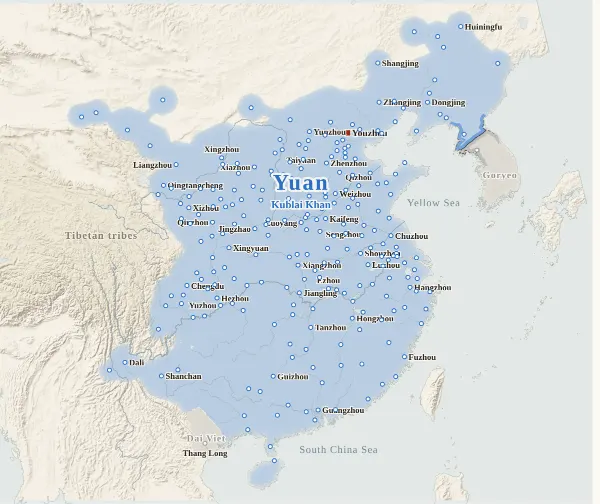 Map of Song, Liao, Jin and Western Xia, 1279 (Song falls at Yamen)