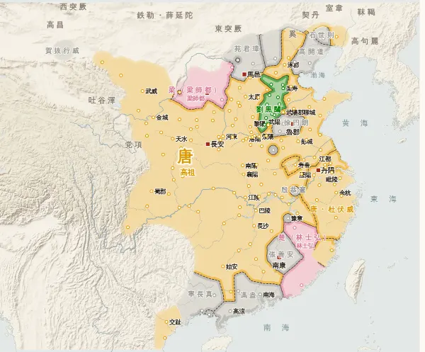 隋末唐初の勢力図・621年（虎牢の戦い）