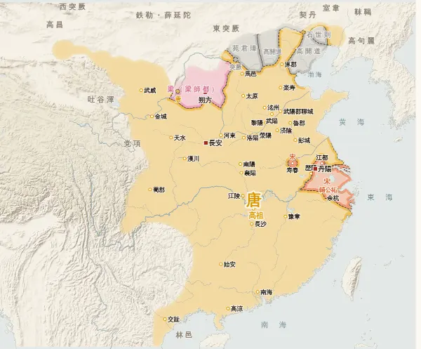 隋末唐初の勢力図(623年)