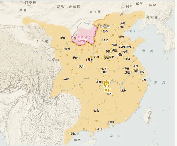 隋末唐初の勢力図・624年（輔公祏が平定される）
