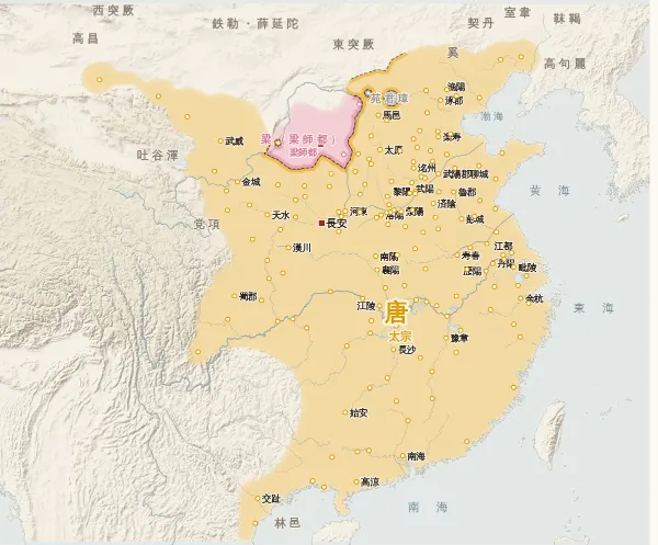 隋末唐初の勢力図・626年（玄武門の変）