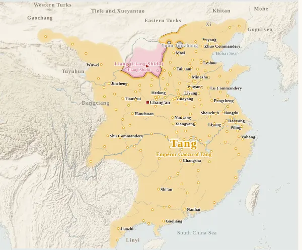 Map of the Fall of Sui and the Rise of Tang, 624 (Fu Gongshi is put down)