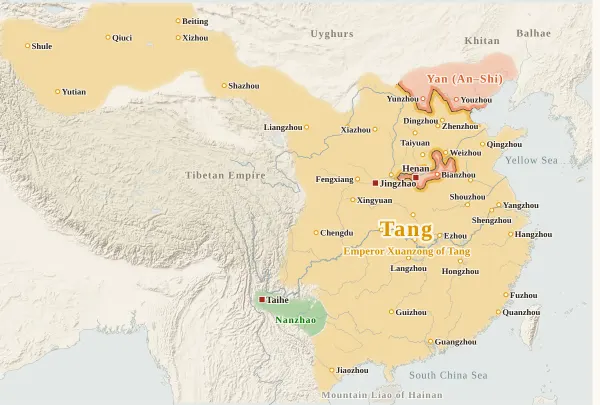 Map of the Tang Dynasty, 755 (An Lushan rises in revolt)