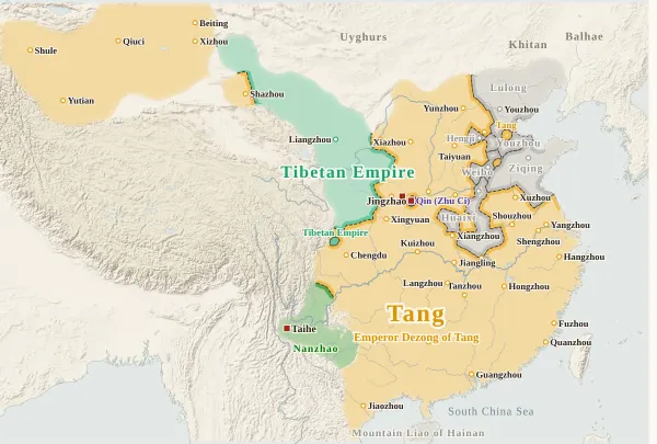 Map of the Tang Dynasty, 783 (Jingyuan mutiny; Zhu Ci proclaims himself emperor)