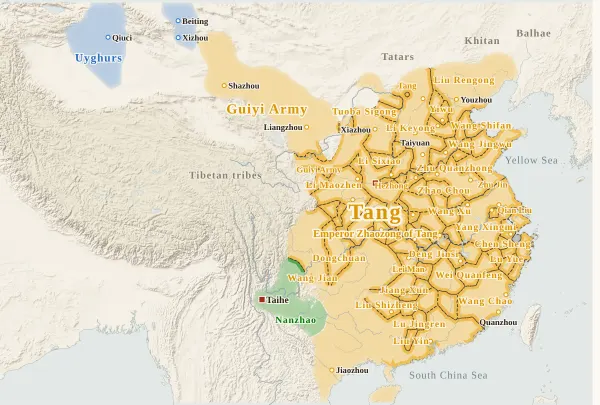 Map of the Tang Dynasty, 895 (Li Keyong defeats Wang Xingyu)