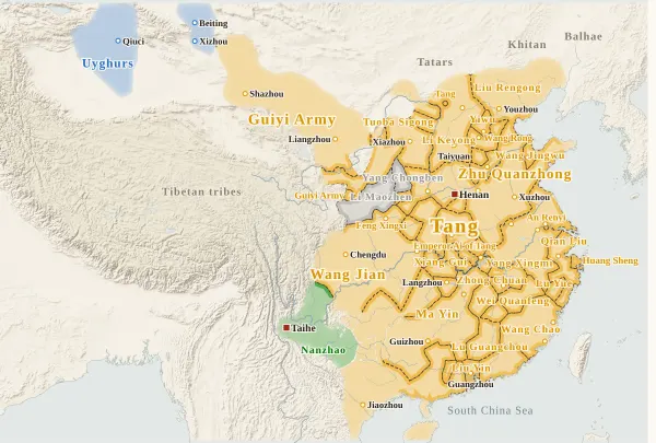 Map of the Tang Dynasty, 904 (Zhu Quanzhong moves the court to Luoyang)
