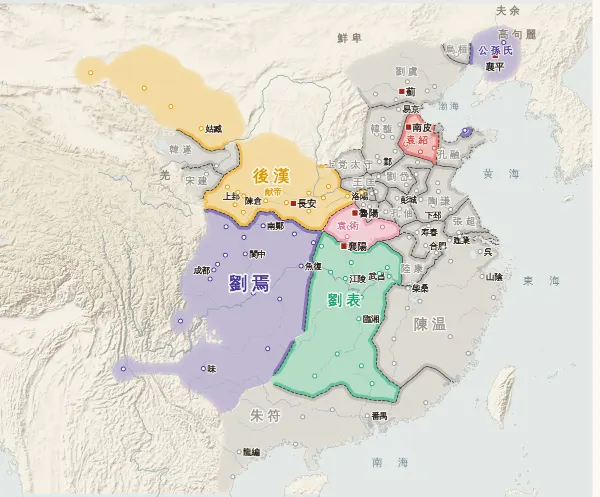 三国の勢力図・190年(反董卓の挙兵)