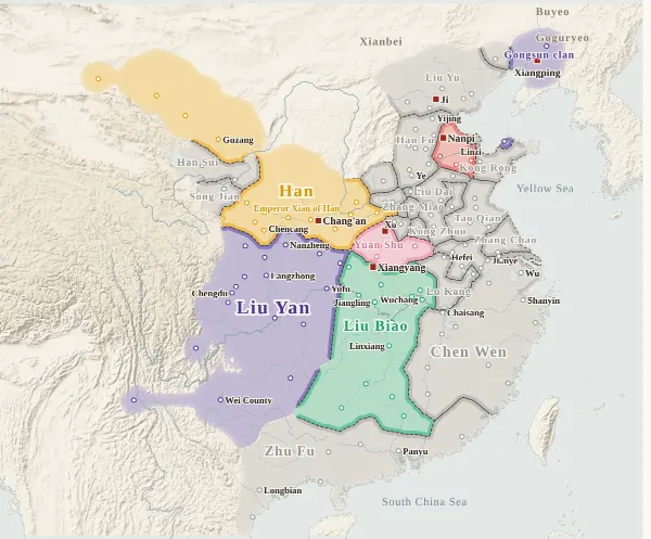 Map of the Three Kingdoms, 190 (Campaign against Dong Zhuo)