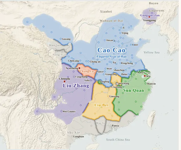 Map of the Three Kingdoms, 208 (Battle of Red Cliffs)