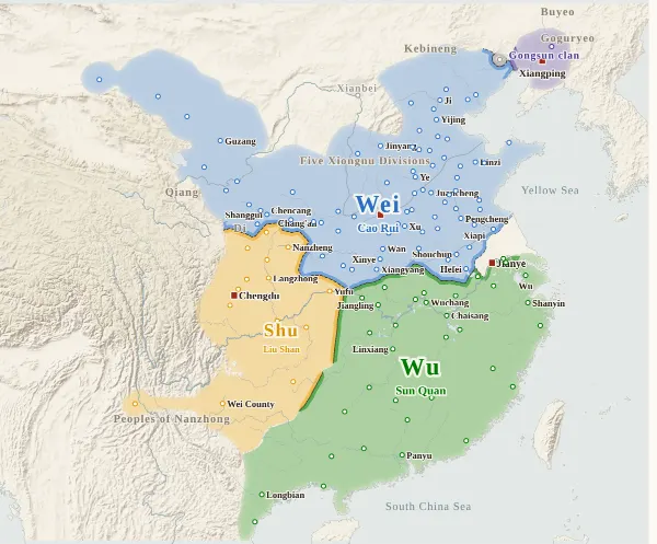 Map of the Three Kingdoms, 229 (Three emperors at once)