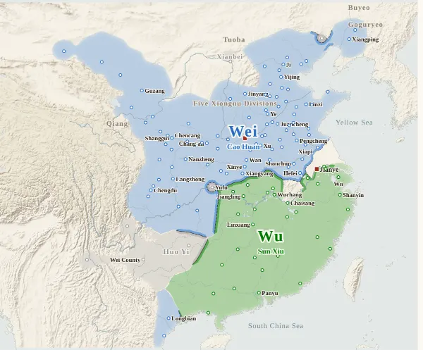 Map of the Three Kingdoms, 263 (Wei conquers Shu)
