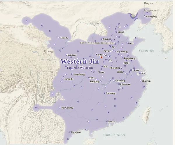 Map of the Three Kingdoms, 280 (Jin conquers Wu and reunifies China)