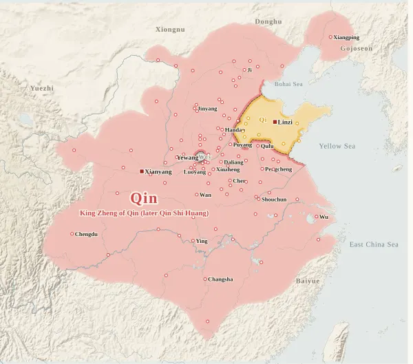 Map of the Warring States, 222 BC (Yan and Dai fall)
