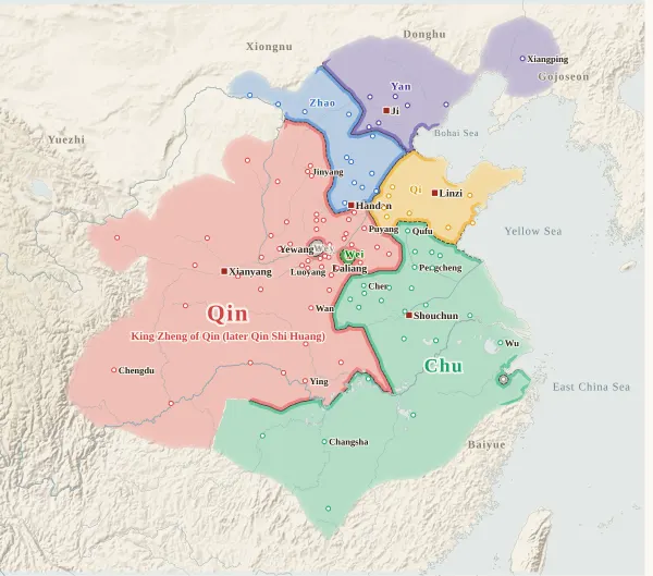 Map of the Warring States, 230 BC (Han falls)