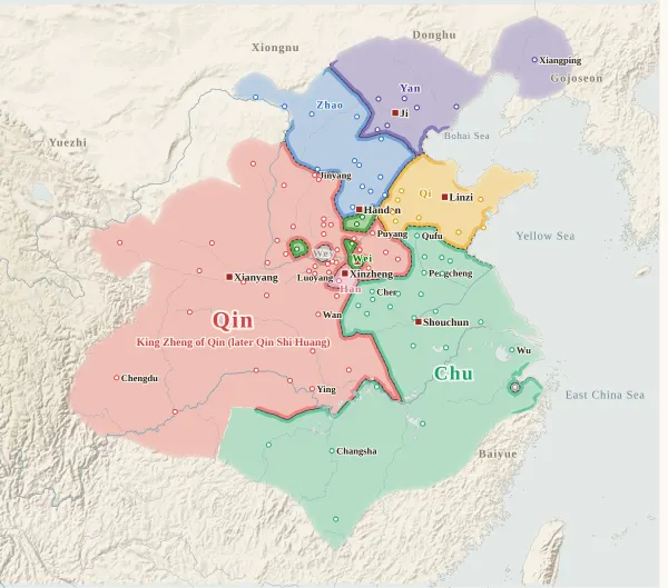Map of the Warring States, 241 BC (Five states join forces against Qin)